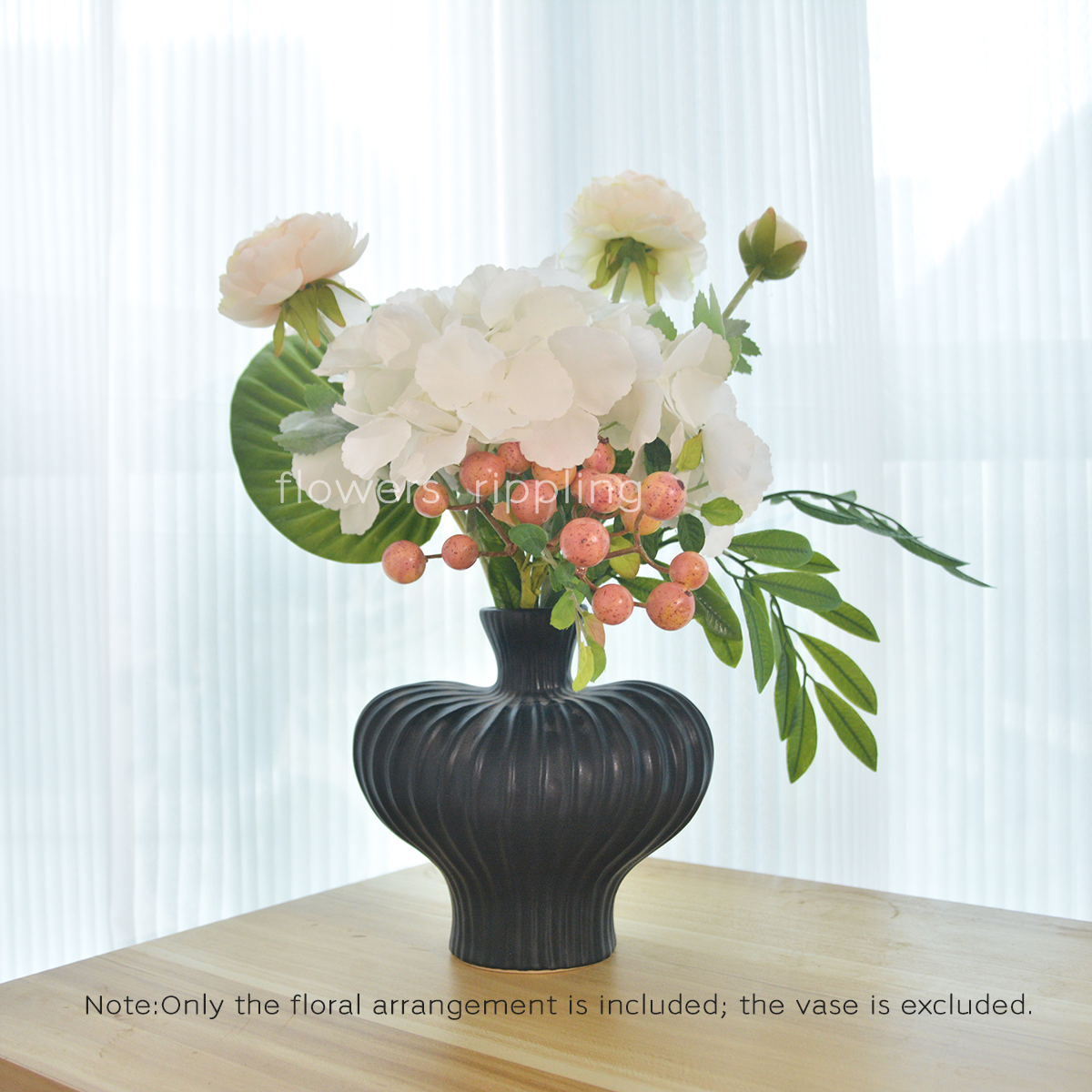 Elegant White Hydrangea & Champagne Lotus-Like Peony Artificial Vase Flowers(Vase Excluded)