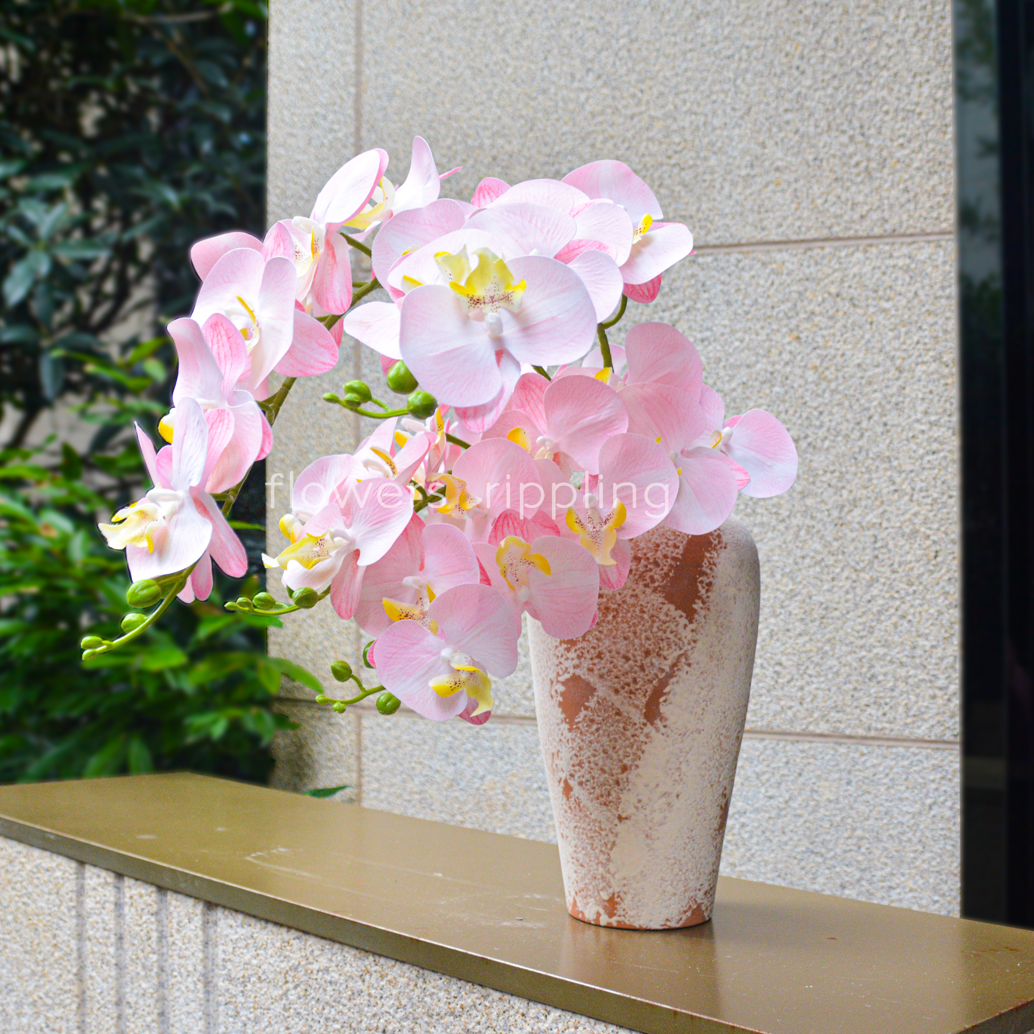 Simulate 9 pink Phalaenopsis stems (Set of 4, Vase Excluded)