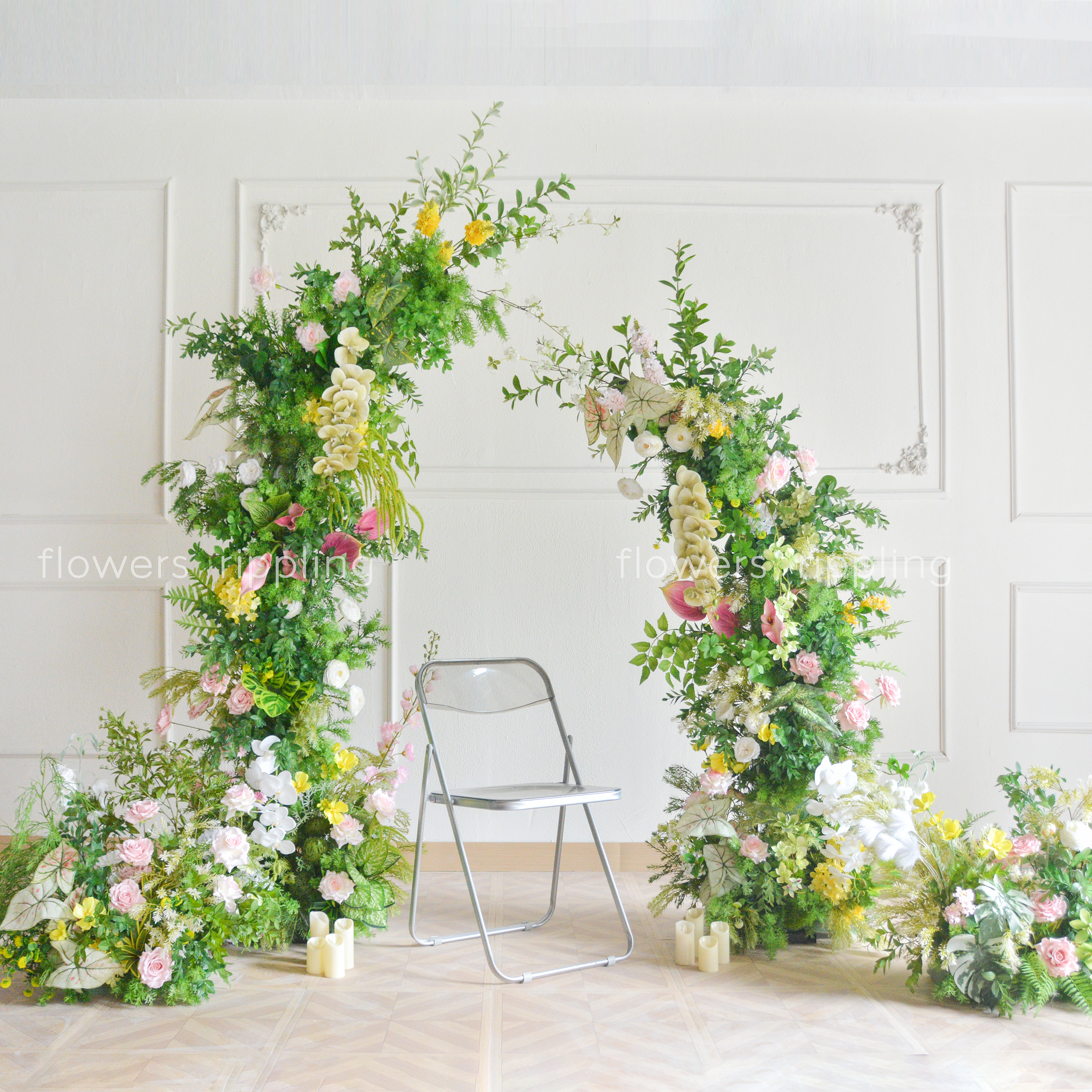 Original Design Forest-Style Greenery & Pastel Floral Artificial Arch