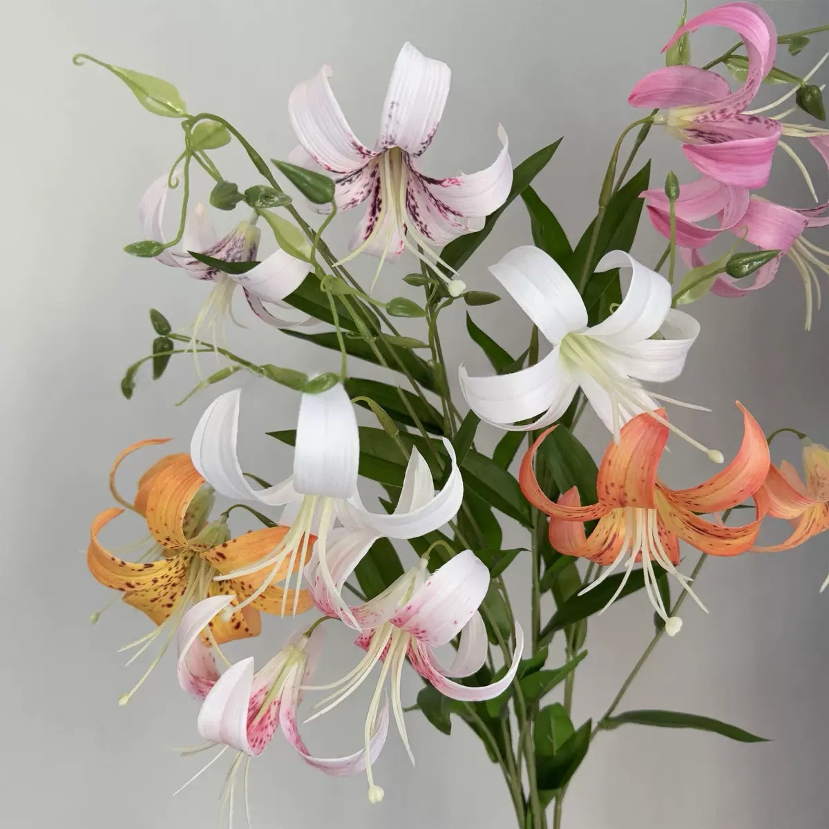 Artificial 2-Head Hanging Lilies (6 Stems per Set, Total 12 Heads)