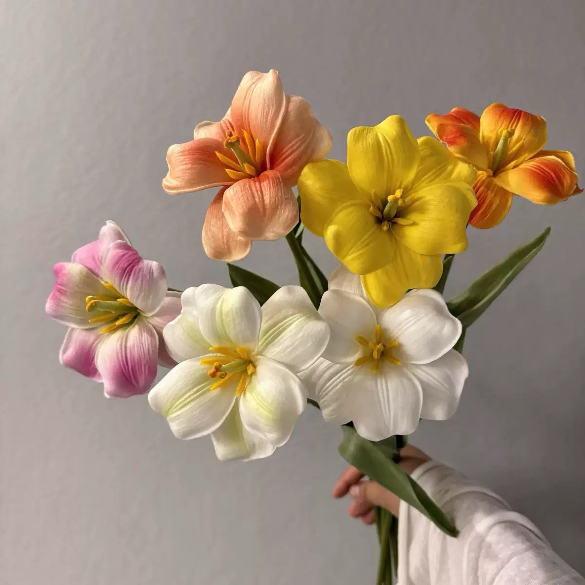 Hyper-Realistic PU Touch Brownie Tulips - 8 Stems per Set
