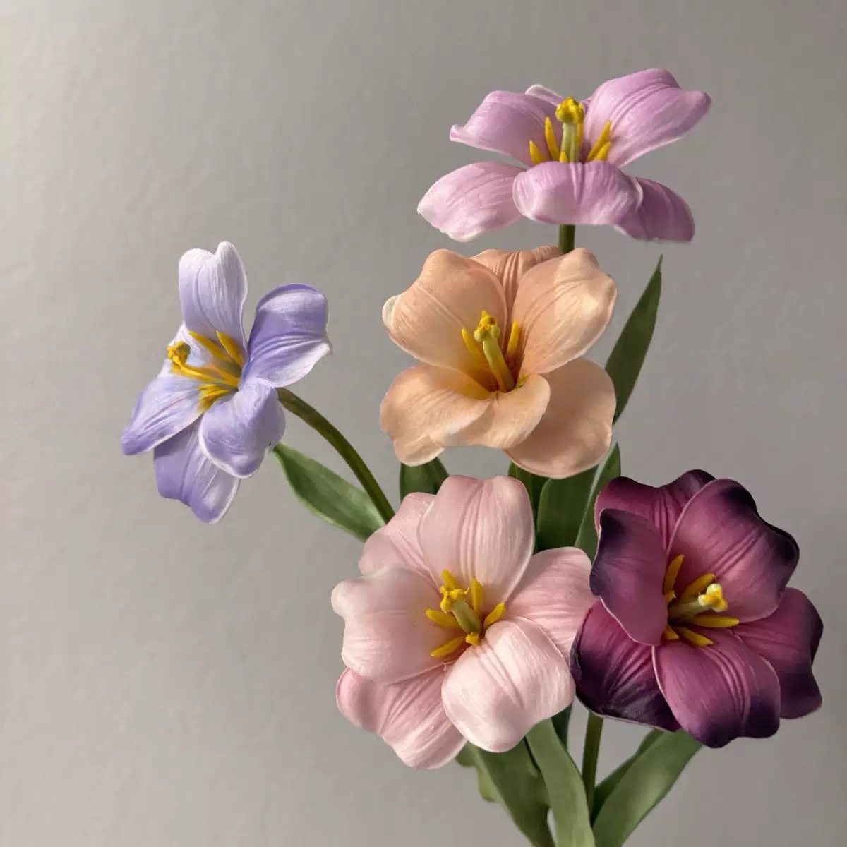 Hyper-Realistic PU Touch Brownie Tulips - 8 Stems per Set