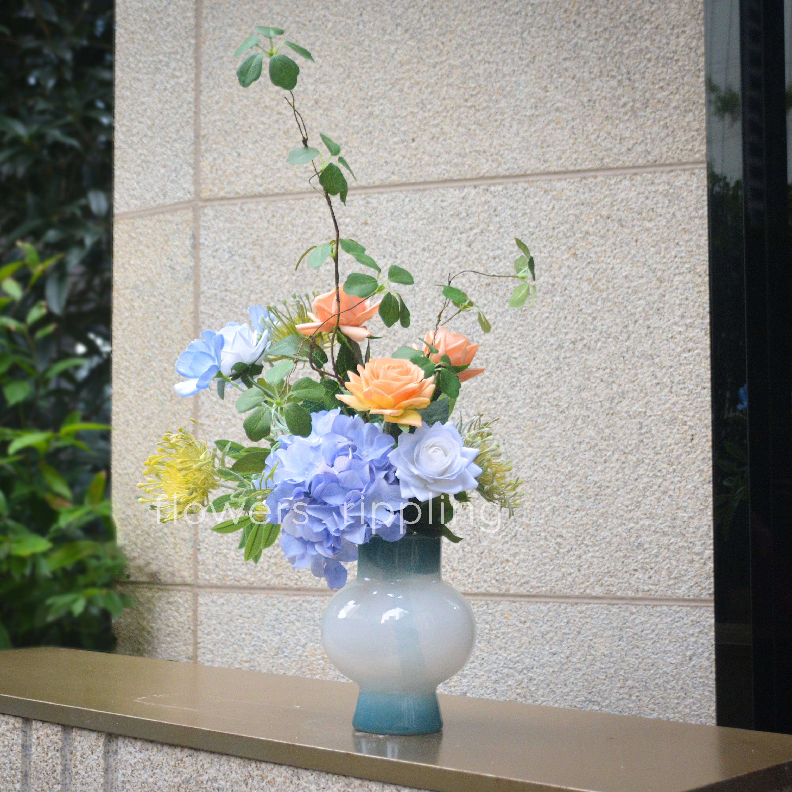 Original Design Blue & Peach Artificial Floral Arrangement (Vase Excluded)