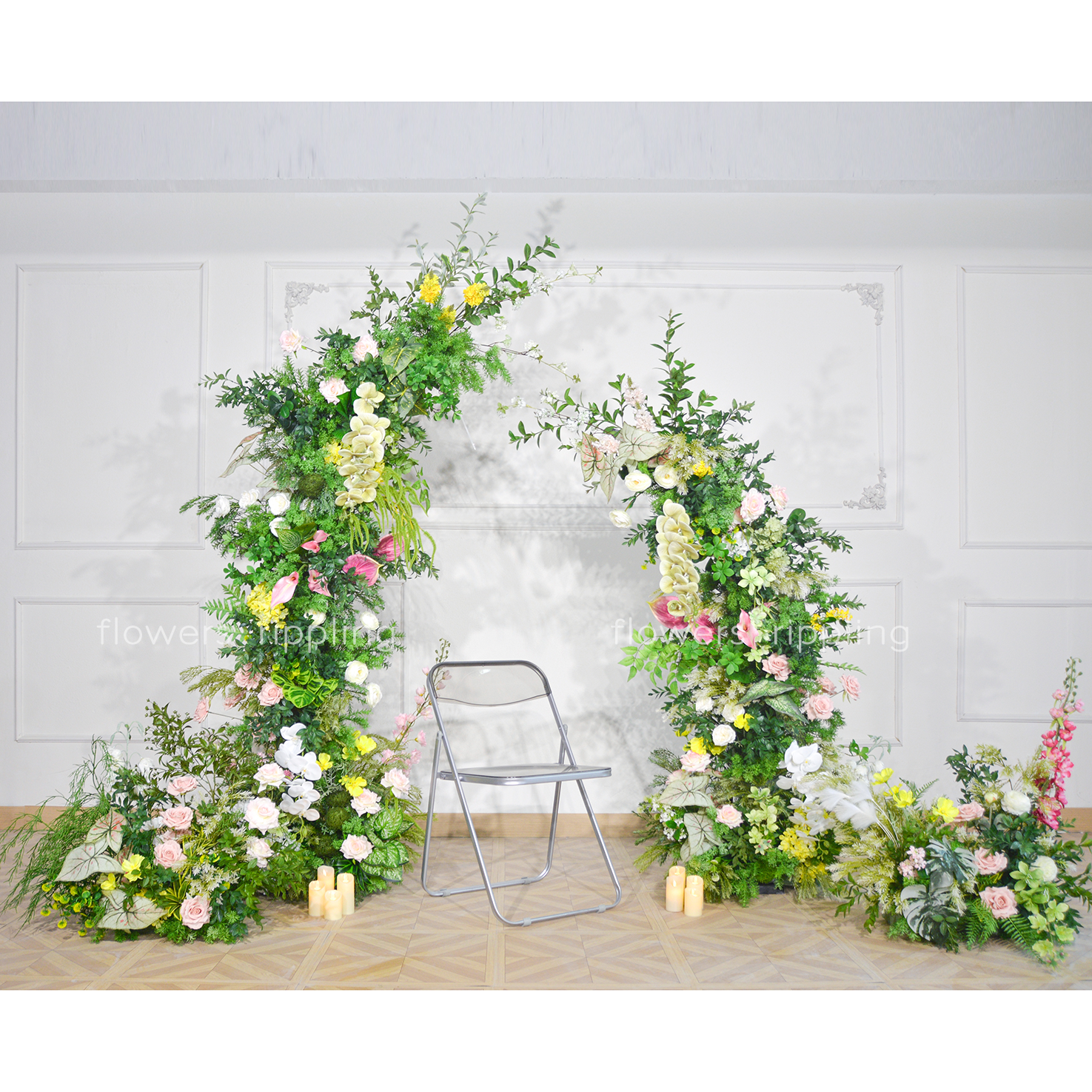 Original Design Forest-Style Greenery & Pastel Floral Artificial Arch
