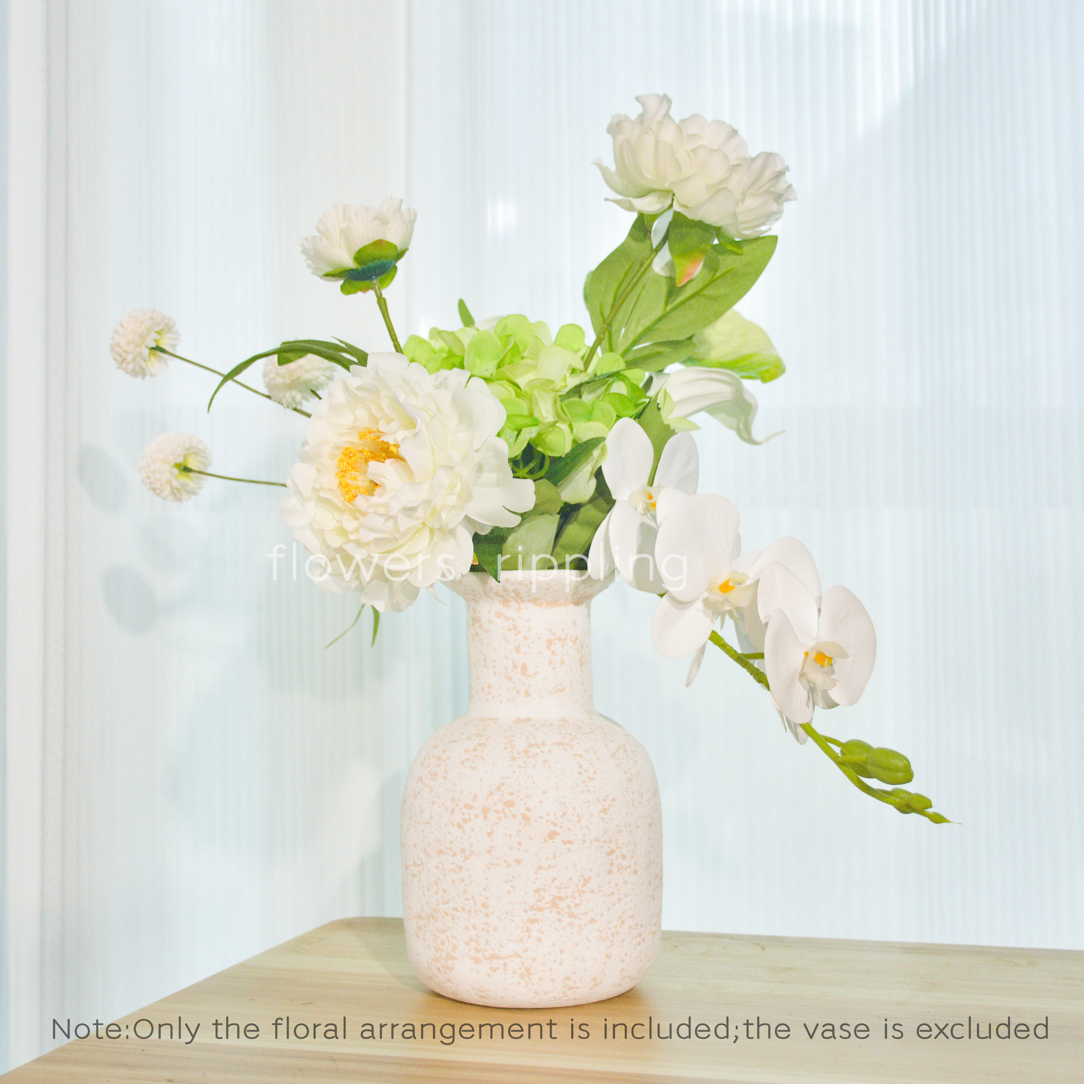 Original Design White & Green Artificial Floral Arrangement (Vase Excluded)