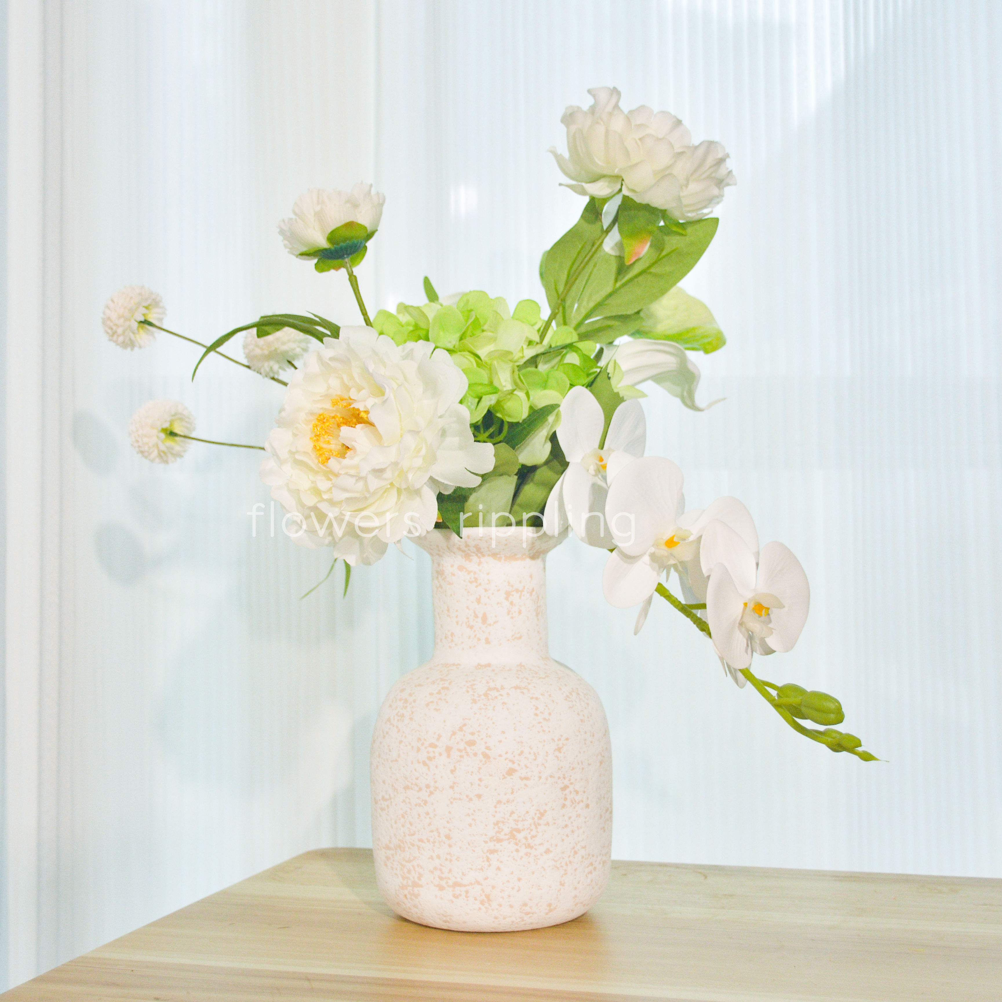 Original Design White & Green Artificial Floral Arrangement (Vase Excluded)