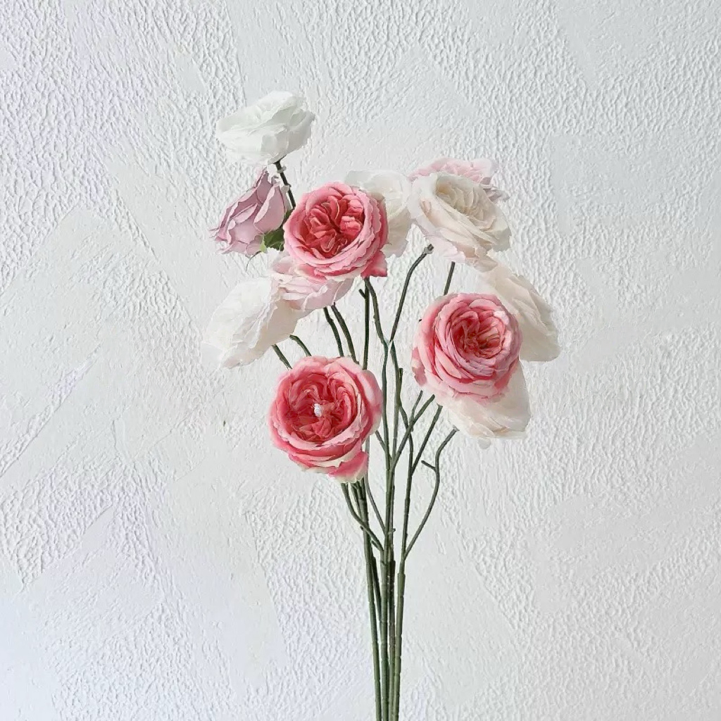 Artificial 3-Head Mini Austin Roses  (6 Stems per Set, 18 Heads Total)