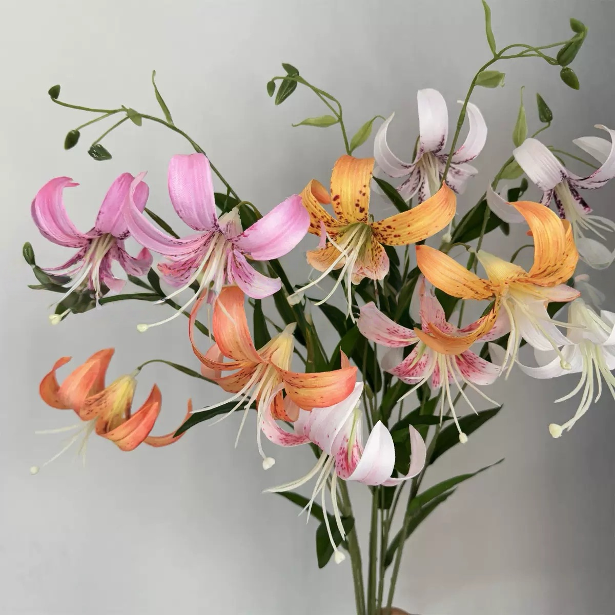 Artificial 2-Head Hanging Lilies (6 Stems per Set, Total 12 Heads)