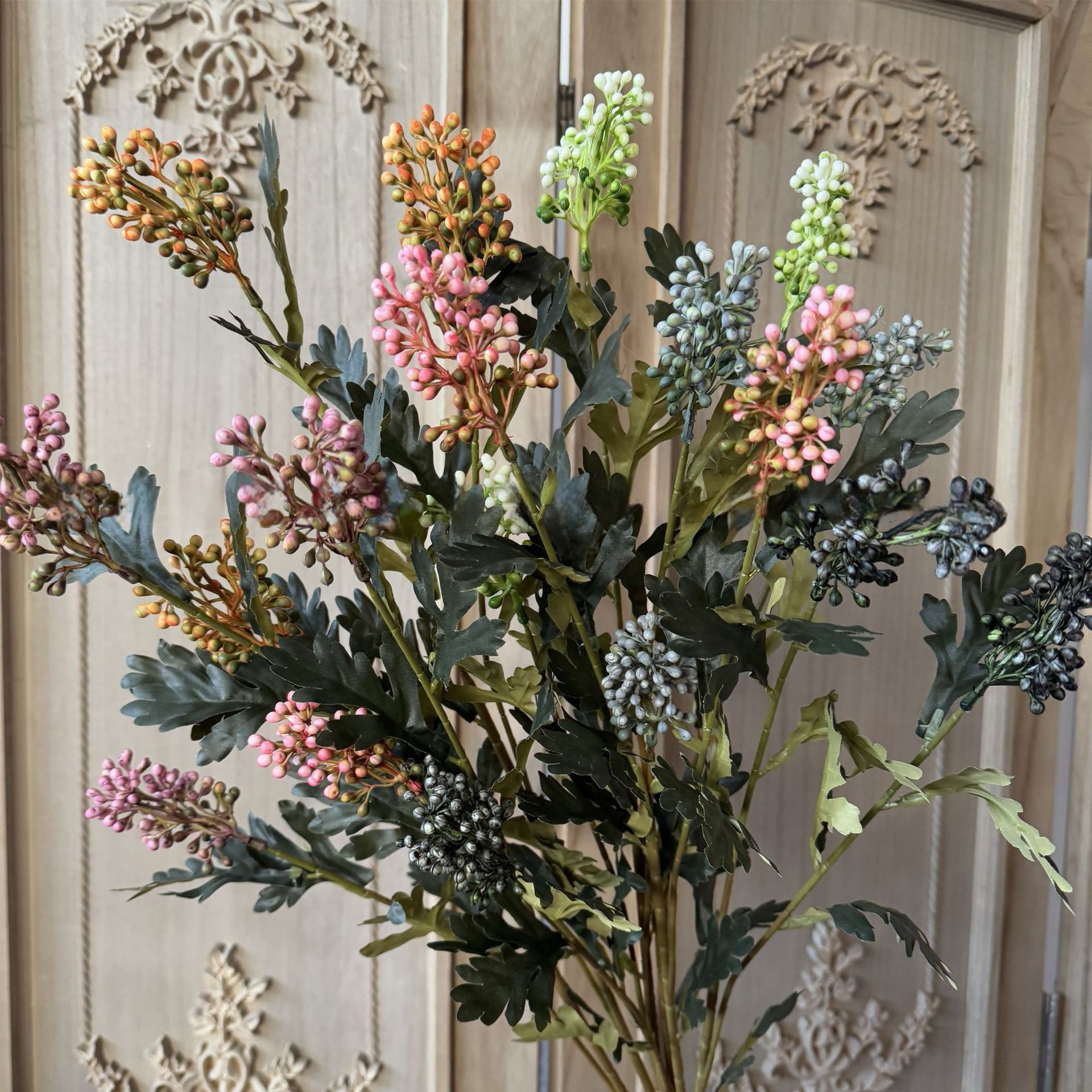 3-Head Common Nandina Fruit Artificial Berries | Wild Fruit Decor  (Set of 6)