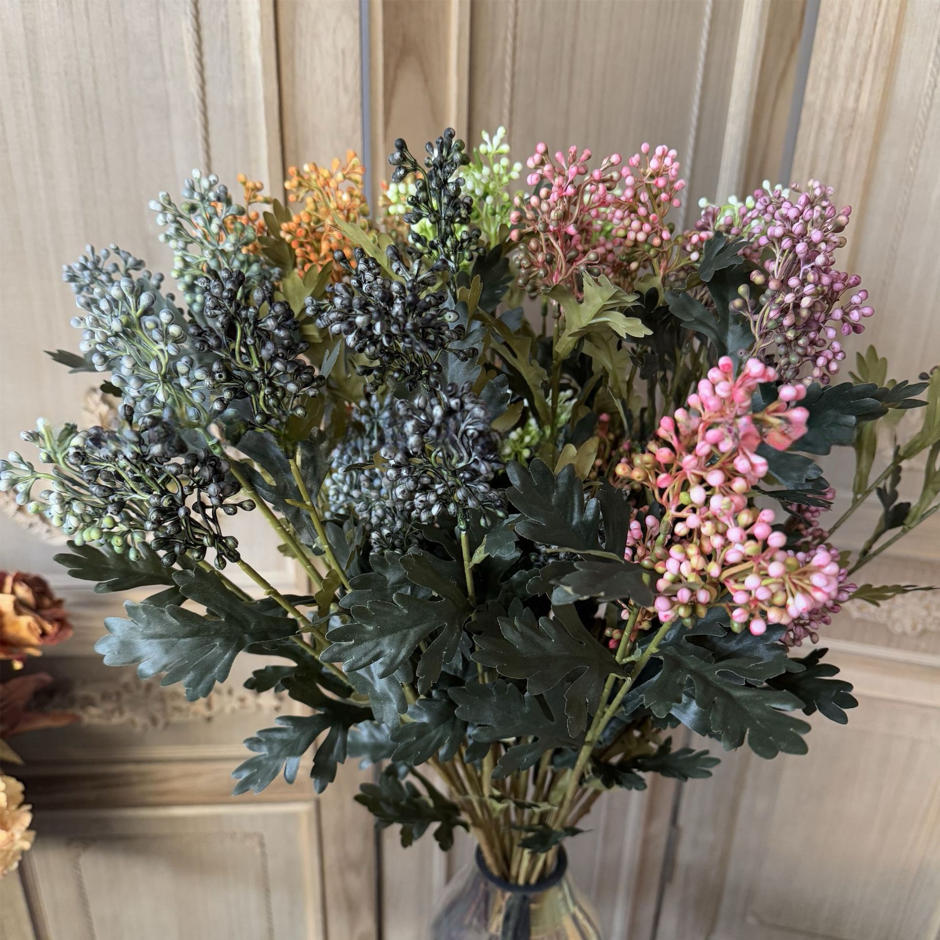 3-Head Common Nandina Fruit Artificial Berries | Wild Fruit Decor  (Set of 6)