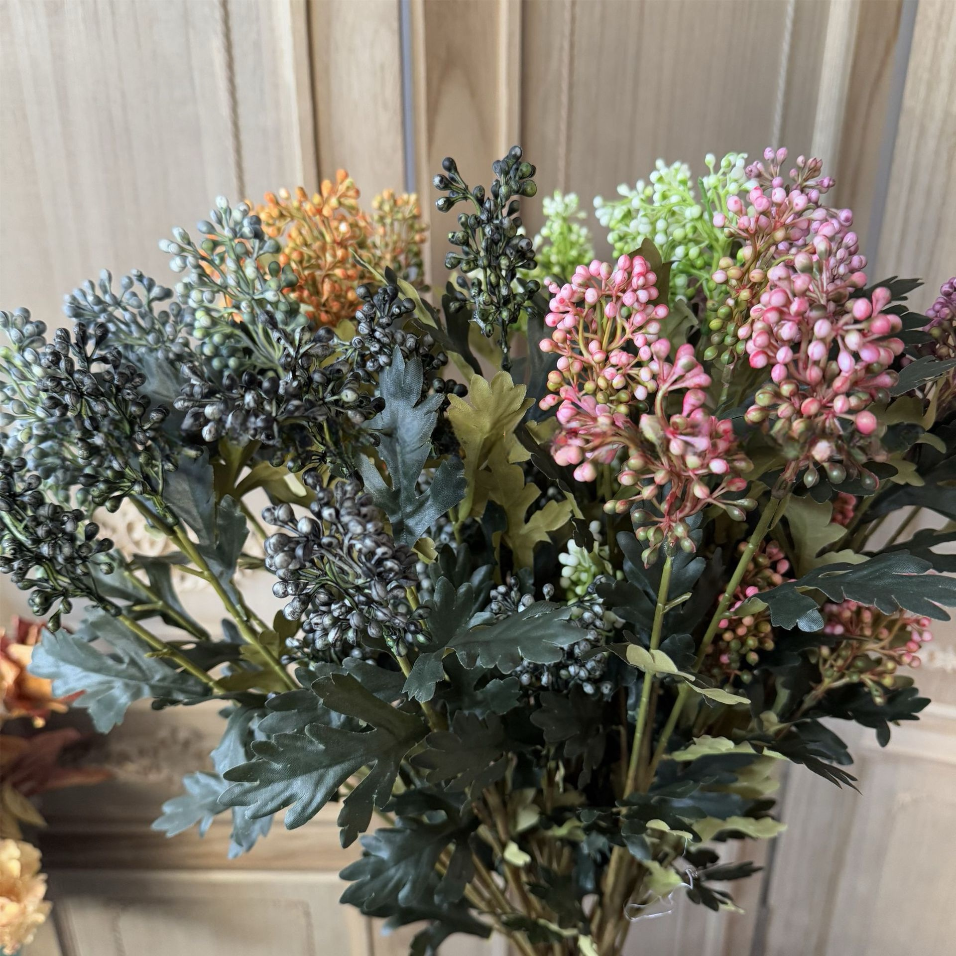 3-Head Common Nandina Fruit Artificial Berries | Wild Fruit Decor  (Set of 6)