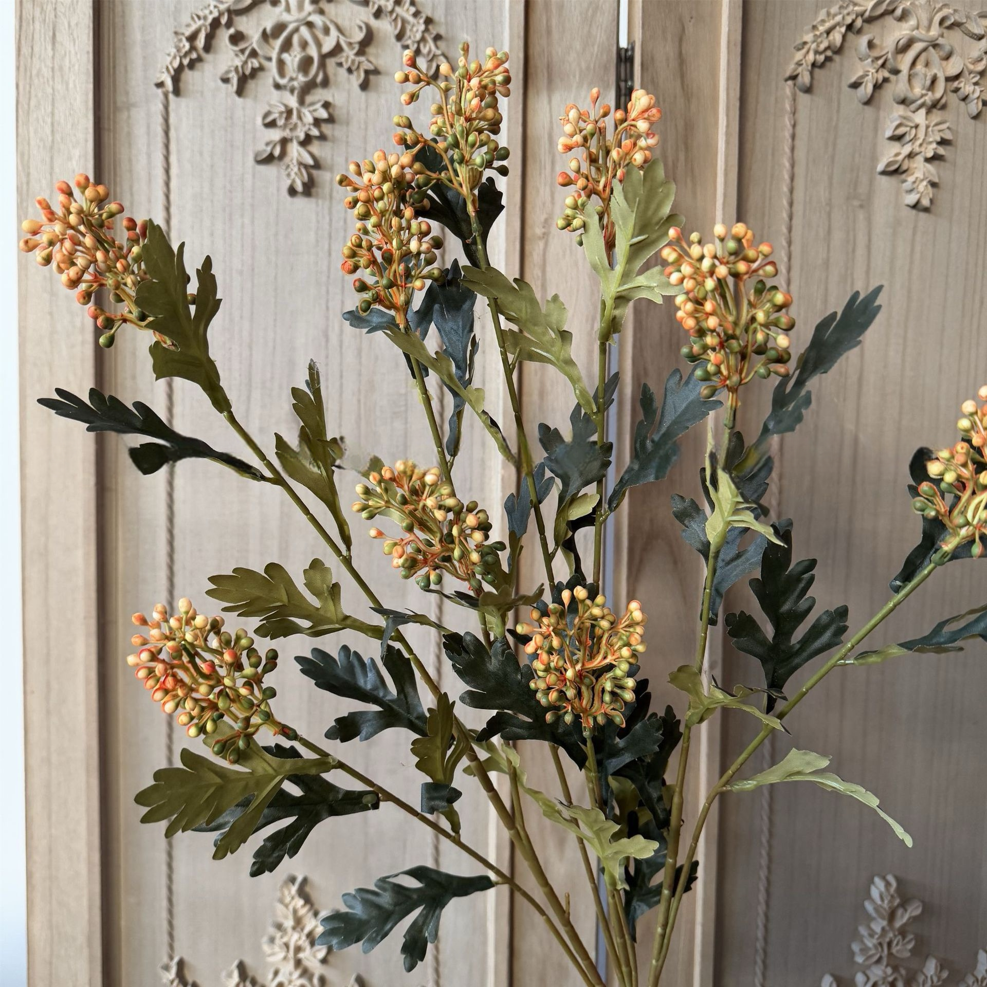 3-Head Common Nandina Fruit Artificial Berries | Wild Fruit Decor  (Set of 6)