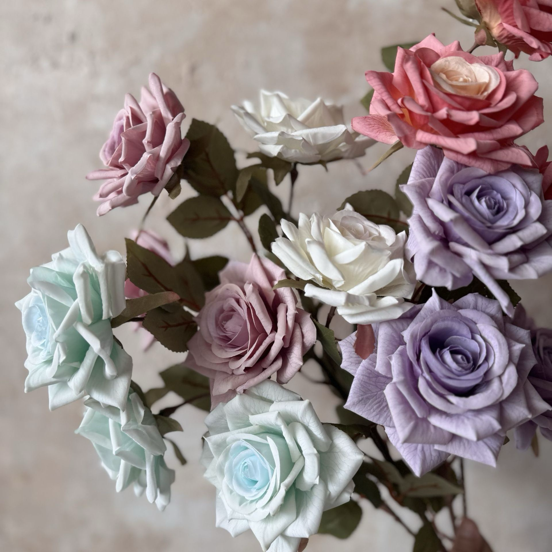 Three-headed rose ponytail Tiffany blue high-end artificial flowers (6 stems per set, total 18 heads)