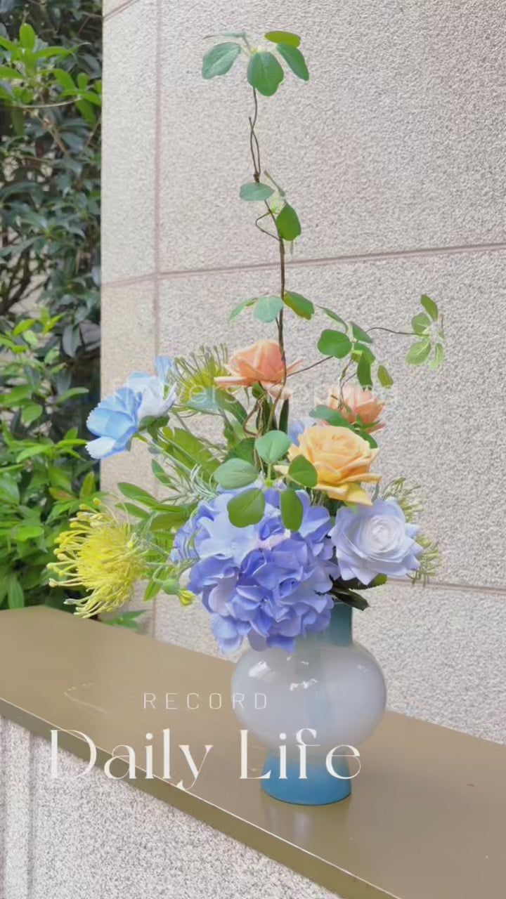 Original Design Blue & Peach Artificial Floral Arrangement (Vase Excluded)