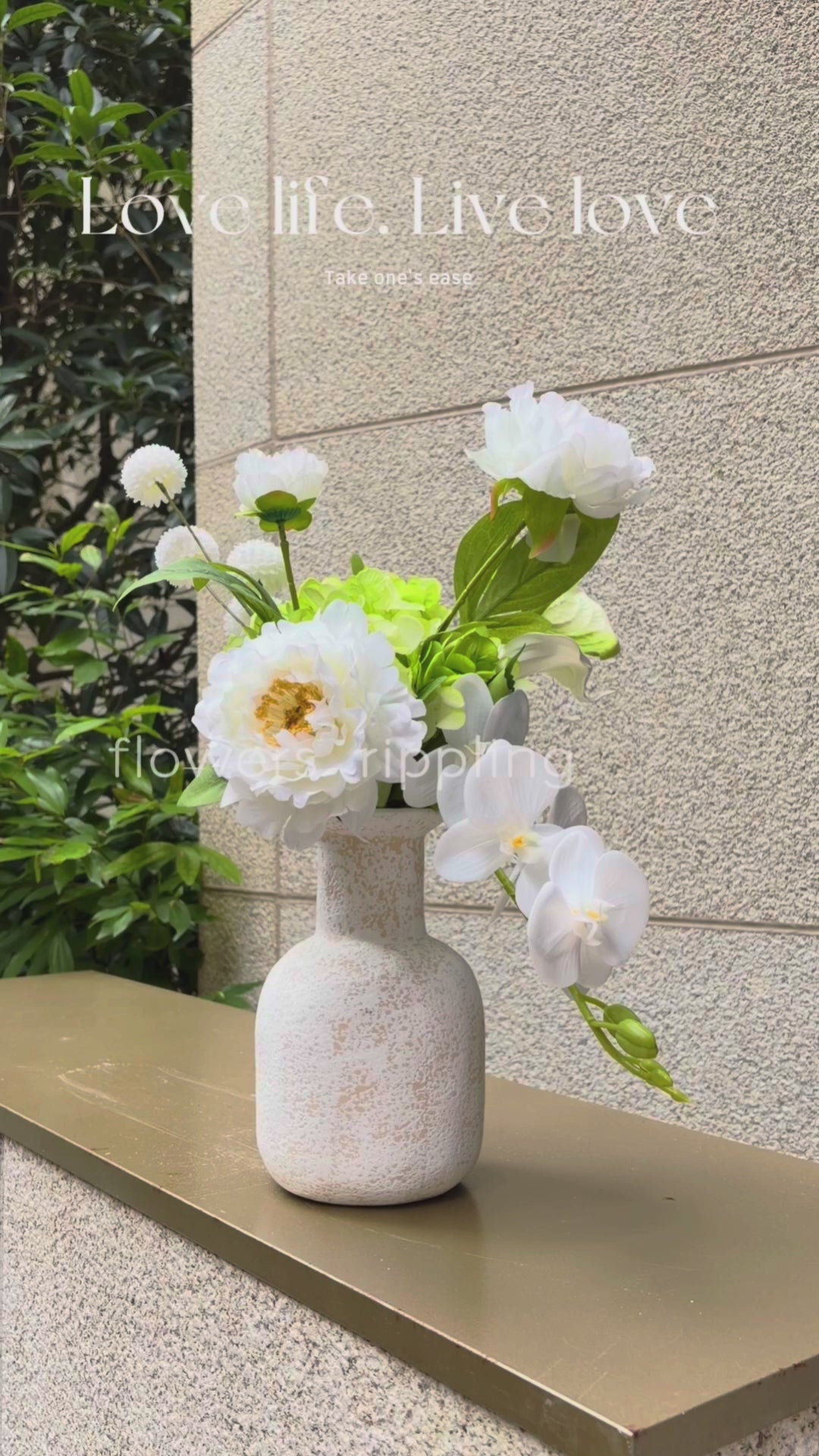 Original Design White & Green Artificial Floral Arrangement (Vase Excluded)